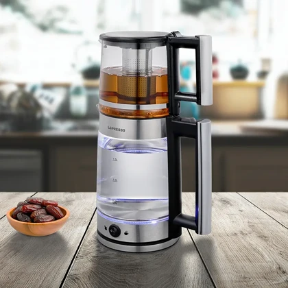 کتری برقی و چایی ساز لپرسو مدل LEPRESSO TURKISH TEA GLASS KETTLE LPCFFM0020