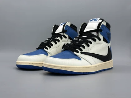 کتانی نایکی جردن1 ترویس فرگمنت سفید آبی های کوالیتی/Nike Air Jordan1 Travis Fragment