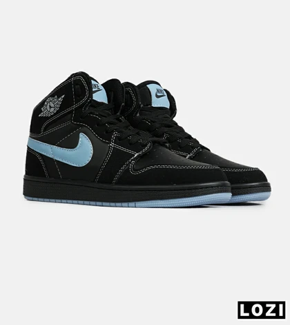 کفش کتانی ساق‌دار مردانه و زنانه مشکی آبی NIKE jordan 1 مدل 7722