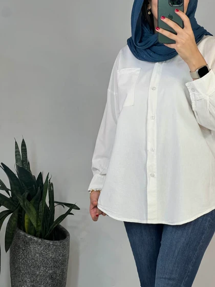 تونیک مانتویی لینن سفید سما(ایراد دار)