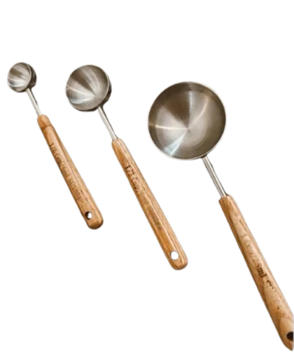 پیمانه استیل سیلور دسته چوب در 3سایز