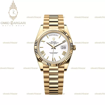 ساعت مچی رولکس دی دیت بند طلایی صفحه سفید Rolex Day-Date