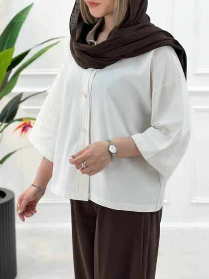 شومیز زنانه لینن سانیا - استخوانی