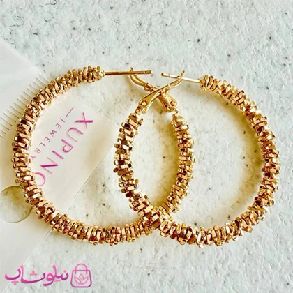 گوشواره زنانه حلقه‌ای ژوپینگ مدل خاویاری طلایی کد 5991