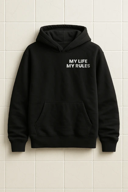 هودی مشکی اسپرت طرح نوشته My Life My Rules - فواصل