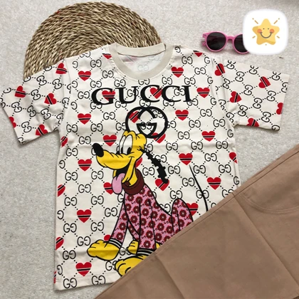 ست تیشرت پنبه و شلوار لینن GUCCI دخترانه 8 تا 12 سال