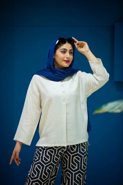 مانتو لینوسل یقه هفت جلو بسته