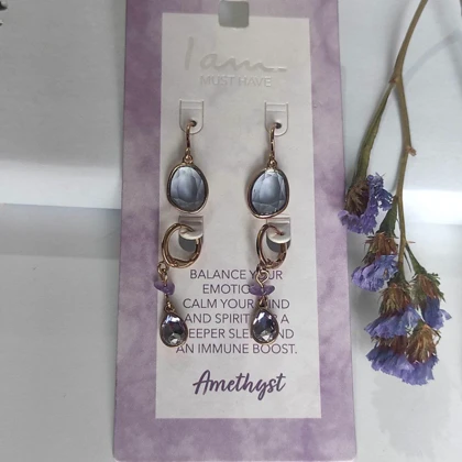 ست 2 تایی گوشواره زنانه با سنگ طبیعی آمتیست – آویز بلند و حلقه‌ای