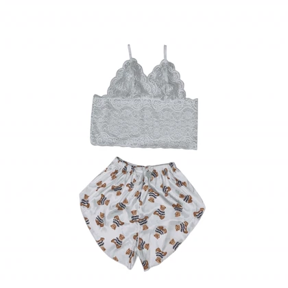 ست نیم‌تنه گیپور و شلوارک طرح تدی 141