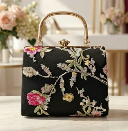 کیف مجلسی زنانه مدل گلسای مشکی