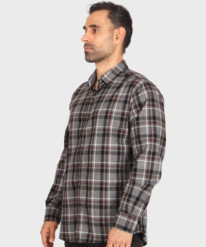 پیراهن مردانه پشمی چهارخانه طوسی 0166