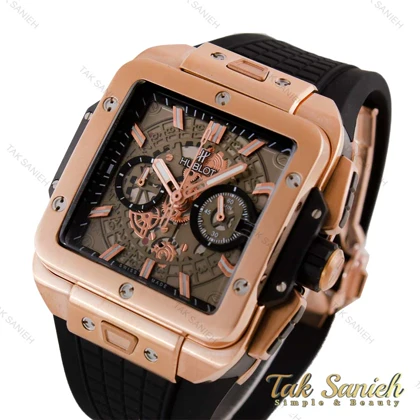 ساعت هابلوت مردانه مربعی رزگلد بند مشکی Hublot-4996-G