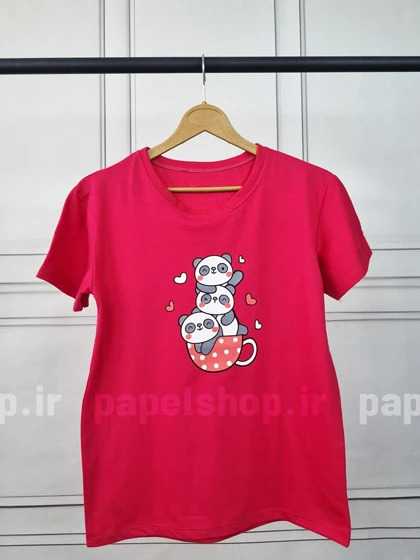 تیشرت نخ پنبه یقه گرد طرح پاندا و قلب