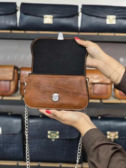 کیف چرم قهوه ای ابروبادی ساده چرم اصل گاوی