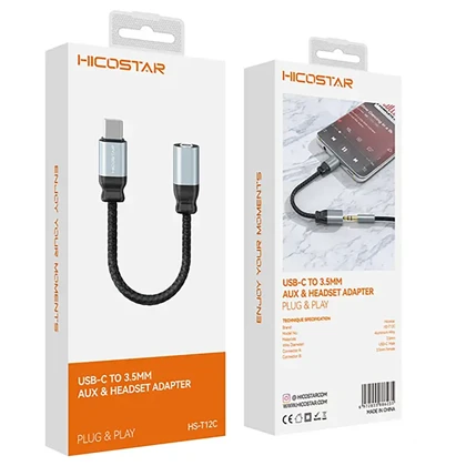 مبدل صدای تایپ سی به AUX هایکواستار hicostar مدل HS-T12C طول 12cm