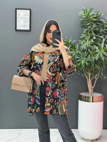 مانتو طرح دار کوک دوزی بغل پاگن