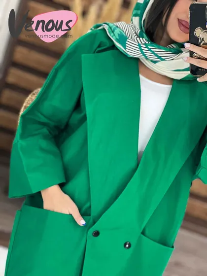 مانتو لینن دودکمه یقه پهن