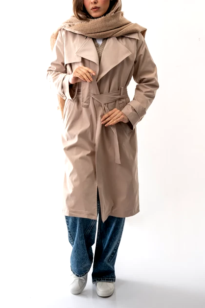 بارانی بلند کمربند دار زنانه