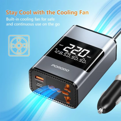 اینورتر و مبدل برق فندکی پرودو مدل PORODO UNIVERSAL AC CAR POWER INVERTER FWC067