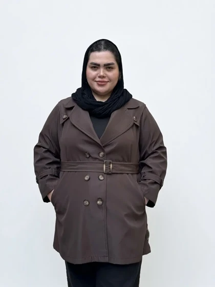بارانی 6 دکمه زنانه سایز بزرگ کمردار