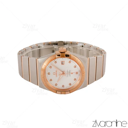 ساعت امگا کانسلیشن مردانه دو رنگ رزگلد ایندکس نگین‌دار صفحه سیلور 105160