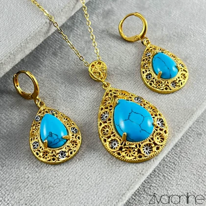 نیم ست طرح فیروزه طلایی 10142