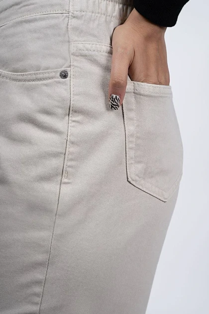 شلوار مام فیت کتان پشت کمر کش