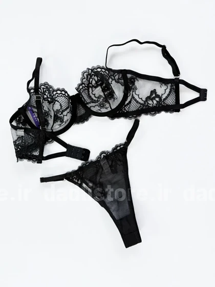 ست شورت و سوتین فنر دار تور مشکی