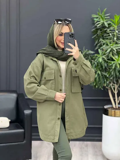 مانتو کتان دو جیب پاکتی