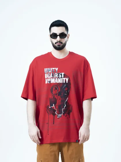 تیشرت مدل UNITY AGAINST قرمز outlet