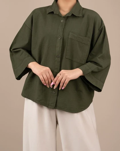 شومیز تک جیب سبز کد 29897