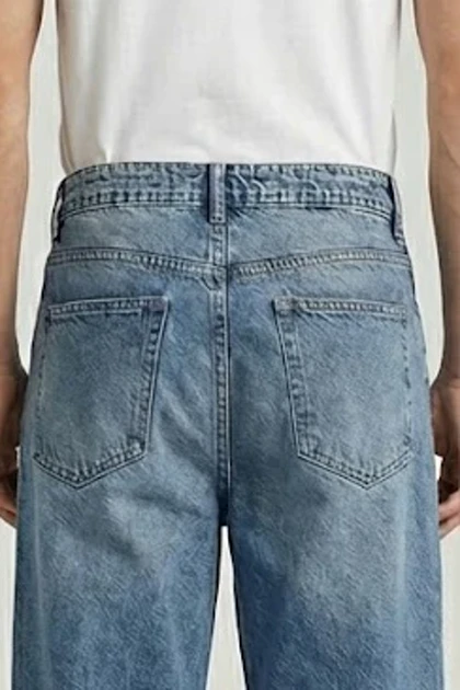 شلوار بگ مردانه جین آبی سنگ شور با کیفیت SB126 کپی