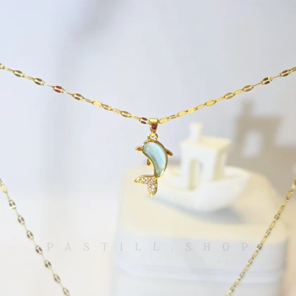 گردنبند دلفین سنگ و نگین استیل همراه باکس