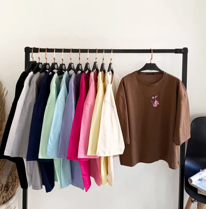 تیشرت باکسی گلدوزی زنانه پلنگ صورتی