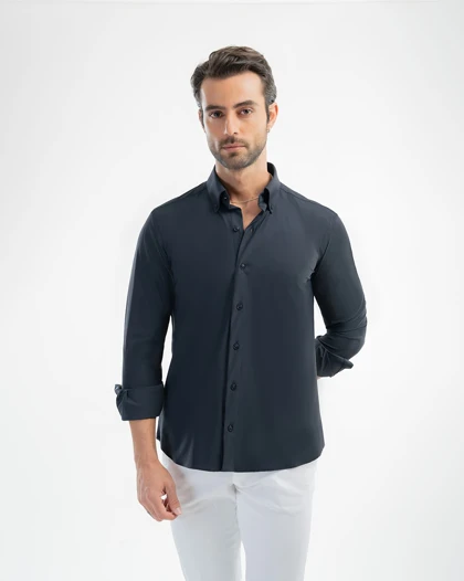 ام کی کالکشن پیراهن آستین بلند mk-23577-navy-blue
