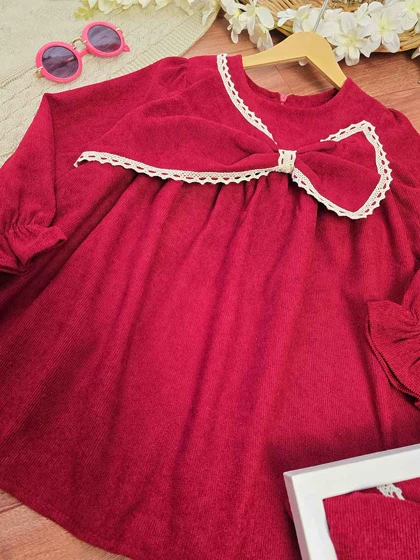 پیراهن دخترانه مخمل طرح پاپیون