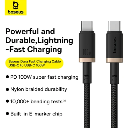 کابل سوپر فست شارژ تایپ‌سی به تایپ‌سی 100 وات یک متری بیسوس P10377803U01-00 CB000121