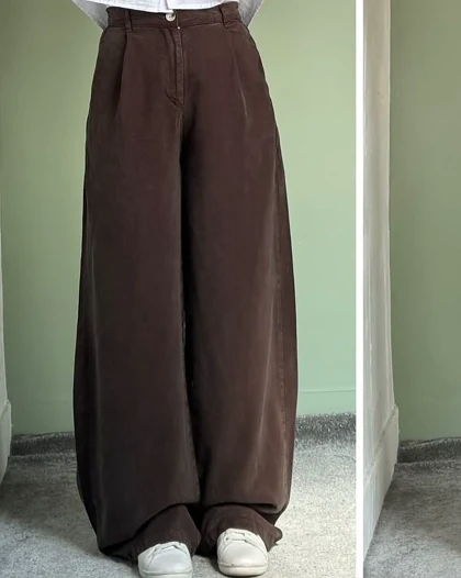 شلوار سیلک مدل دکمه پشت کش پارچه ترک