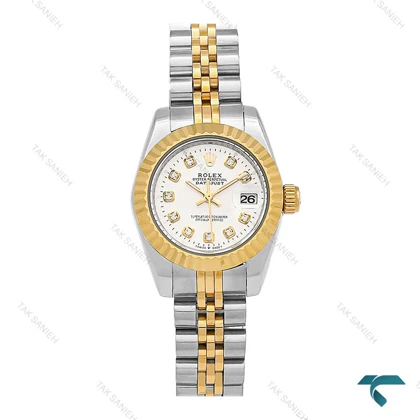 ساعت رولکس زنانه دورنگ طلایی صفحه سیلور اسمال Rolex-7158-L