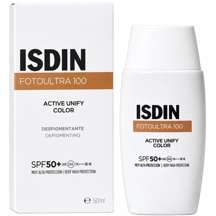 فلوئید ضدآفتاب رنگی ایزدین SPF50 مدل Active Unify مناسب انواع پوست حجم 50ml