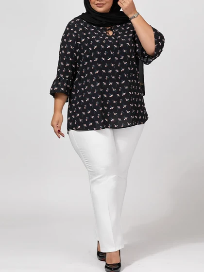 بلوز زنانه سایز بزرگ آستین سه ربع کرپ 40108