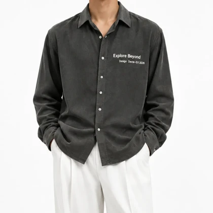 پیراهن باکسی مردانه دودی پارچه کتان سیلک وارداتی مناسب فصل کد 5010