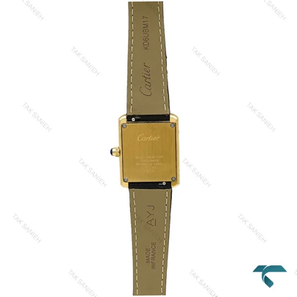 ساعت زنانه کارتیه تانک طلایی دورنگین بند چرم مشکی Cartier-7217-L