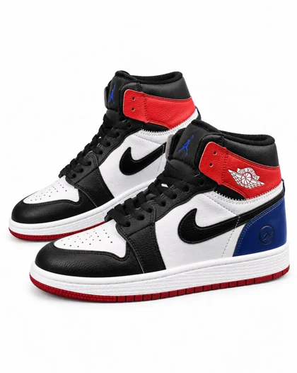 کفش کتانی مردانه مدل جردن وان ساق‌دار سفید مشکی قرمز Nike jordan1