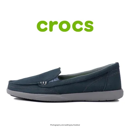 لوفر زنانه کراکس - Crocs Walu 2 Striped Floral Loafer Navy/Silver
