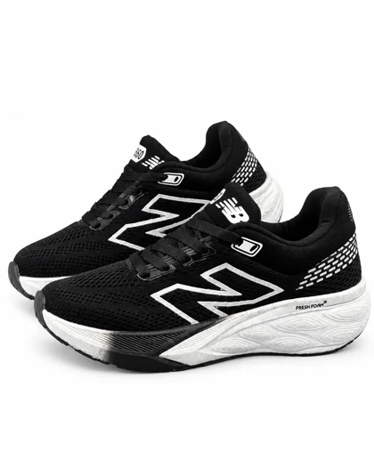 کفش کتانی رانینگ مردانه نیوبالانس زیره بست مشکی سفید New BALANCE