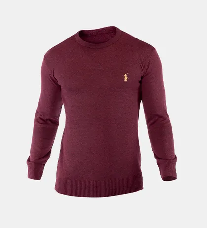 پلیور بافت مردانه یقه گرد زرشکی Polo