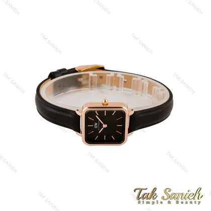 ساعت دنیل ولینگتون زنانه مربعی رزگلد بند چرم صفحه مشکی DW-4805-L