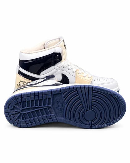 کفش کتانی مردانه مدل جردن وان ساق‌دار سفید کرم سرمه ای ورنی Nike jordan1