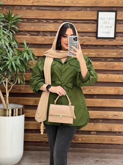 مانتو نازلی آستین پفی چهار جیب